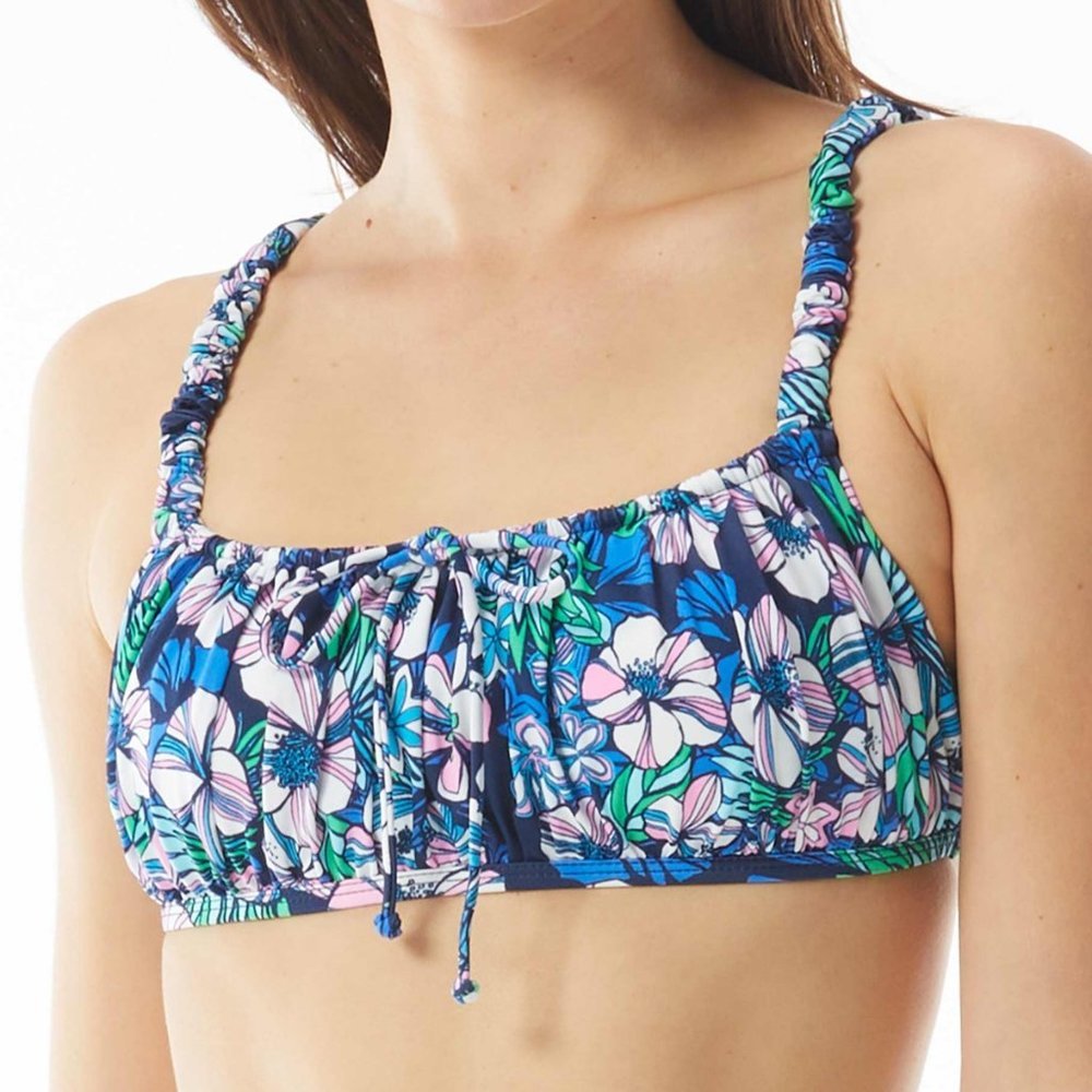 Sundazed Ledia Floral-Print Shirred Bikini Top 36B/C